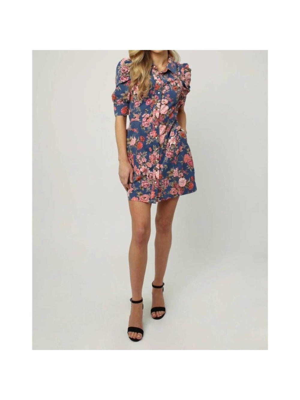 Dear John Adeline Floral Corduroy Pearl Snap Western Shirtdress Mini Small